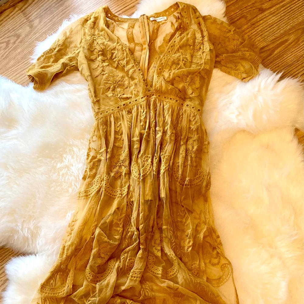 Honey Punch Lace Maxi Romper. Yellow Mustard. Size Small.
